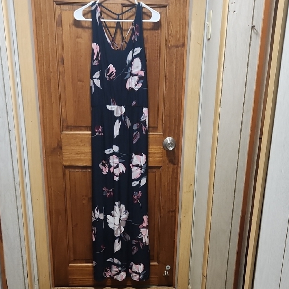 Maurices Black and Pink Floral Maxi Dress